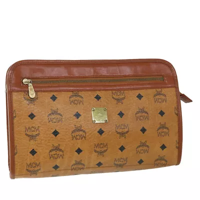 MCM Vicetos Logogram Clutch Bag PVC Leather Brown Black Auth 54790 • $109.20