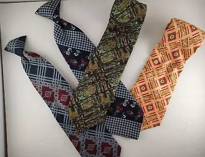 Vintage 1970’s Polyester Colorful Funky Ties Hipster Lot Of 4 ~ 2 Clip-Ons • $19.95