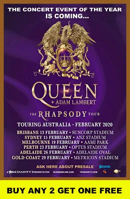 $14.50 • Buy QUEEN - ADAM LAMBERT 2020 RHAPSODY  Laminated Australian Tour Poster