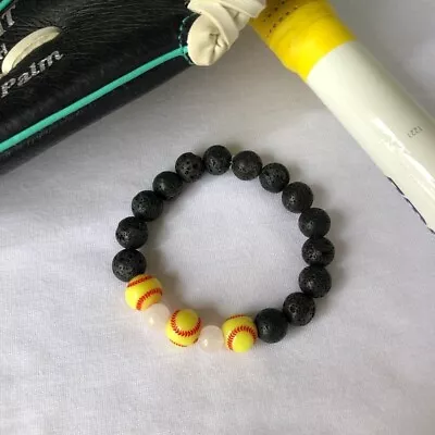 Softball Stretch Bracelet 6.5 In Child/Youth Size Sports Bead Jewelry Black Game • $9.99