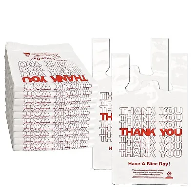 THANK YOU T-Shirt Bags 11.5  X 6.5  X 21  White Plastic Shopping Bag 100-1000 CT • $15.99