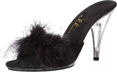 Ellie Shoes 405-SASHA 4  Heel Maribou Slippers Black Size 9 • $52.99