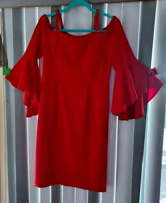 R&M RICHARDS Womens Red Removable Straps Bell Sleeve Sheath Dress 10 • $15.50