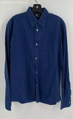 Marimekko Mens Blue Striped Long Sleeve Regular Fit Button-Up Shirt Size Medium • $34.99