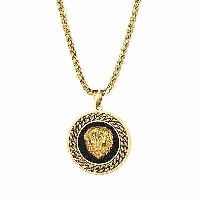 Men's Lion Head Medallion Pendant Hip Hop Necklace Stainless Steel Chain 22  • $14.99