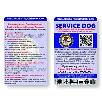 $16.30 • Buy Service Dog ID Information Card | Includes Registration To U S Service Dogs R...
