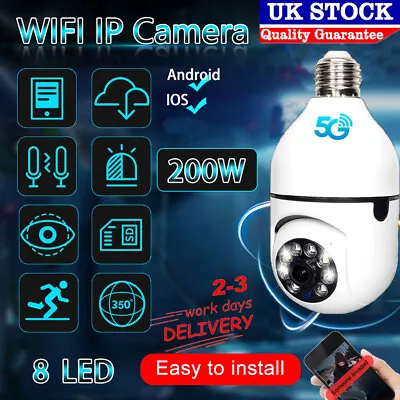 £14.99 • Buy 5G 1080P WIFI IP Camera Light Bulb CCTV Wireless HD PTZ Home Security IR Cam UK