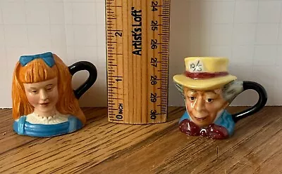 RARE Vintage Miniature Alice In Wonderland Mugs 1.5  Tall Alice & The Mad Hatter • $9.99