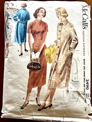 VINTAGE 1955 McCall's 3490 Misses 13 Bust 31 Dress And Coat Pattern Cut • $4.99