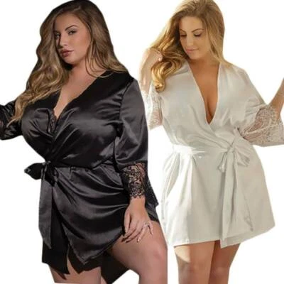 $18.42 • Buy Plus Size Women Satin Night Robe Bride Dressing Gown Bathrobe Bandage Nightwear