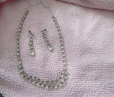 Vintage Sterling & Crystal Necklace & Earrings Set • $39.99
