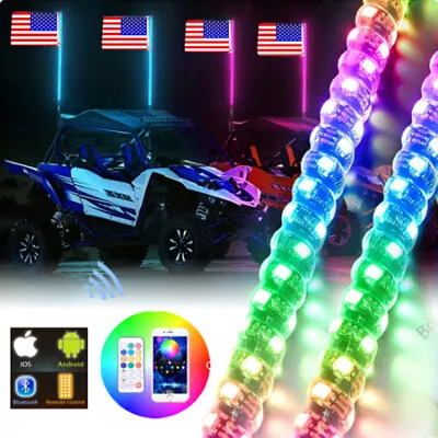 2Pcs Spiral RGB 2ft LED Lighted Whip Antenna W/Flag For ATV UTV Can Polaris RZR • $85.40