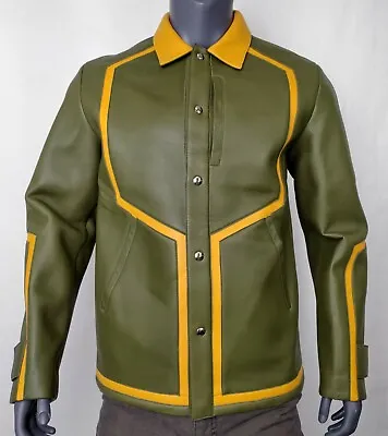 $2190 MCM Men's Winter Moss Green Leather Stripes Bomber Jacket MHJ9ARA39G8 • $408