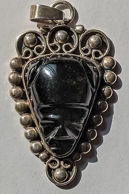 Vintage Taxco Sterling Face Mask Black Onyx Pendant Mexico 925 Gift Ideas  • £36.01