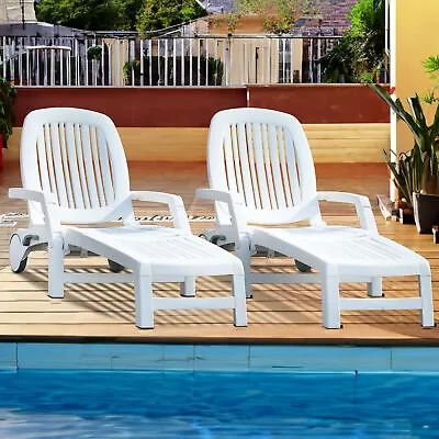 Sun Lounger With Footrest Plastic Chaise Lounge Chair Garden Recliner Outdoor • $159.79