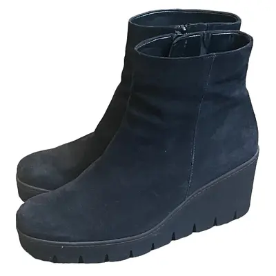 Gabor Women's Chelsea Ankle Boot Size 5.5 Black Suede Zip Wedge Heel Round Toe • $49.99