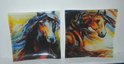 Marcia Baldwin TWO 6x6 Glass Trays Art Of Colorful Horses Excellent Westland • $38.99