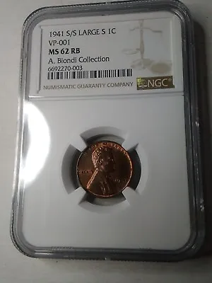 1941-s/s Large  S  Lincoln Wheat Cent Penny Vp-001 Ngc Ms62 R/b Top Pop 1/1 Only • $750