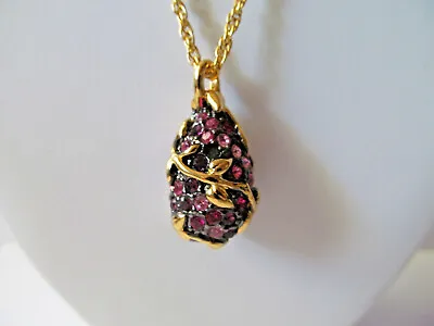 Joan Rivers Faberge Egg Charm Necklace Pink Purple Swarovski Crystals GoldTone  • $32