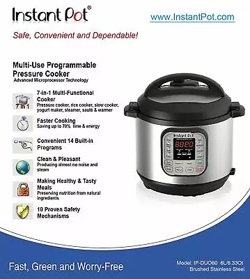 Instant Pot DUO60 6 Qt 7-in-1 Multi-Use Programmable Pressure Cooker Slow Cooke • $129.95