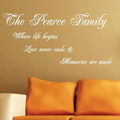 Personalised Family Name Art Wall Sticker Arts Quotes Words Phrases Wall Decals • £11.94