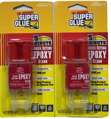 The Original Super Glue 5 Minute Quick Setting Epoxy Clear .2oz 1900PSI Lot Of 2 • $9.99