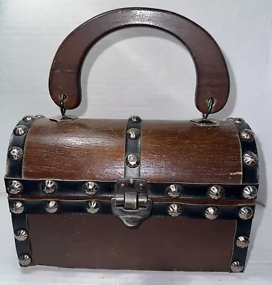 Vintage Wooden Purse Metal Hardware And Leather Inside Is Lined Scuffs Exterior • $12.99