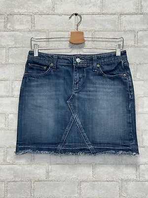RL Polo Jeans A-Line Cut Off Skirt Women's Size 4 Medium Wash Blue Denim Stretch • $24.99