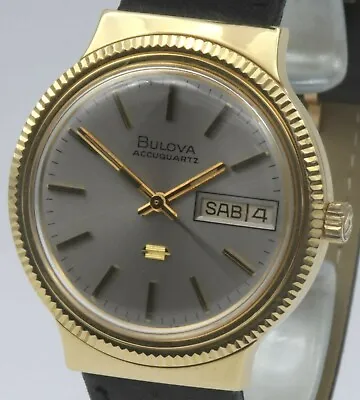 18ct Gold Bulova Accuquartz Day Date.1973.Cal 2242.Outstanding Condition.Going. • £2095