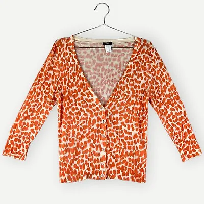Orange Leopard Print J. Crew Cardigan Sweater Size Medium • $25.99