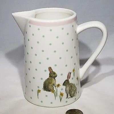 Milly Green Creamer Pitcher Rabbits Bunny British Design Green Dots Daffodils  • $18.95