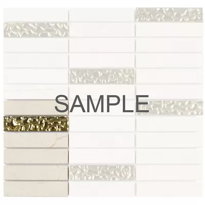 Cream Beige Marble Stone Mosaic Tile Golden Glass Stacked Kitchen Backsplash • $2.99