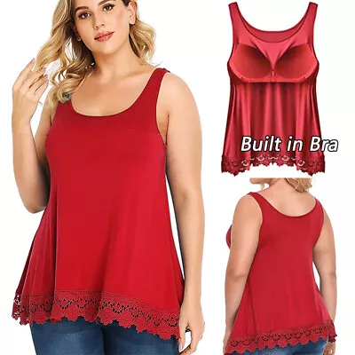 Women' Camisole With Built In Bra Flowy Tank Top Adjustable Strap Loose Fit Cami • £19.79