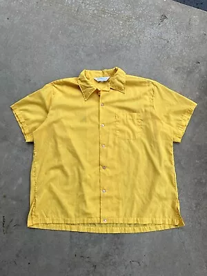 Vintage Hilton Button Up Bowling Shirt Size XXL Yellow Short Sleeve 60s 70s USA • $39.99