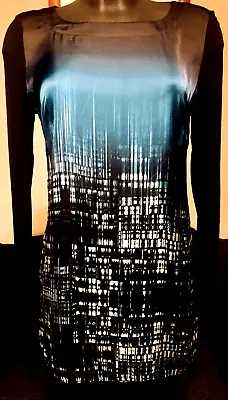 M&S Woman Marks And Spencer Silky Blue Skyline Cityscape Dress 8-10 • £20