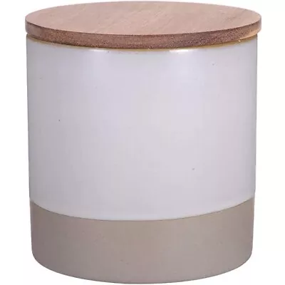 Ceramic Storage Jar With Lid Tea Coffee Sugar Food Pot Canister White & Wood • £12.99