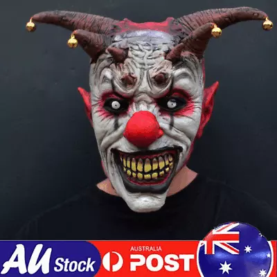Creepy Evil Scary Bell Clown Halloween Mask Latex Evil Jester Clown Party Mask • $15.89