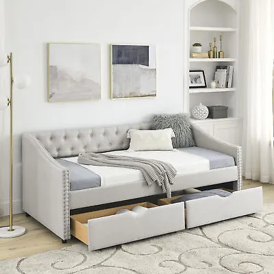Twin Size Daybed With 2 Drawers Upholstered Bed Frame Sofa Bed With Storage • $383.75