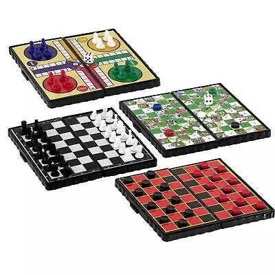 Set Of 4 Board Games Magnetic Travel Chess Ludo Snakes And Ladders Draughts Game • £10.99