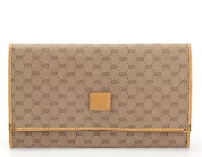 Verified Gucci Continental Wallet Mico GG Canvas Tan Leather Trim EUC • $161.25