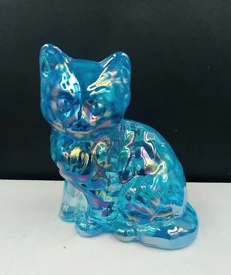 Mosser Periwinkle Blue Rainbow Iridescent Carnival Glass Kitty Cat Figurine 3  • $79.99