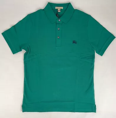 Burberry Men's Green Cotton Embroidered Logo Polo Shirt Check Detail S 4061232 • $159.99