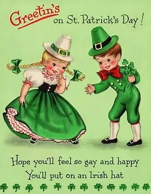 Set Of TWO 5x7 Retro St. Patrick's Day Greeting Dance Craft Cotton Fabric Blocks • $12.95