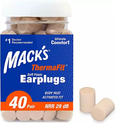 Mack’S Thermafit Soft Foam Earplugs 40 Pair - Comfortable Ear Plugs For Sleepin • $22.49