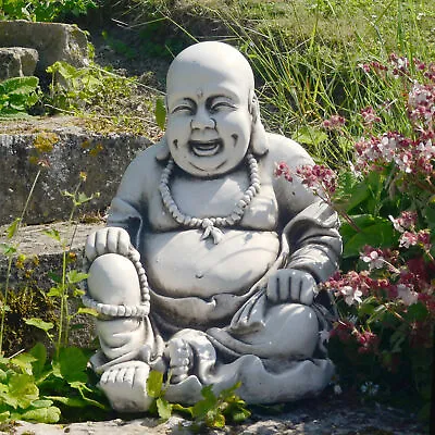 Laughing Buddha Stone Resin Garden Statue • £154.99