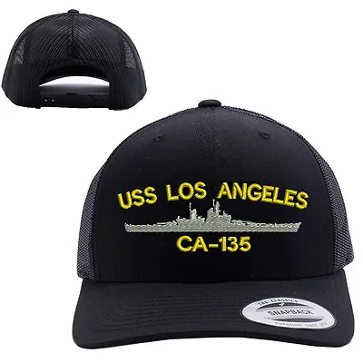 Uss Los Angeles Ca-135 Ship Mesh Trucker Snap Closure Cap Hat Black • $26.99