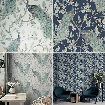 Keeka Peacock Wallpaper Elegant Exotic Bird Metallic Washable - 2 Colours • £13.99