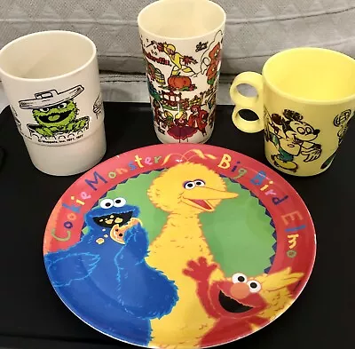 Vintage Sesame Street Muppets & Walt Disney Plastic Cup Mug Plate Oscar Mickey • $8.95