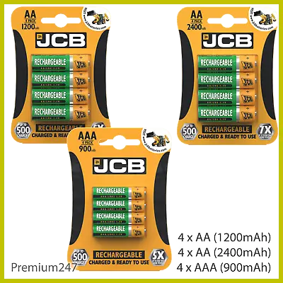 JCB Rechargeable Batteries AA AAA NiMH Pre Charged 1200 2400 900mAh NEW UK • £3.09