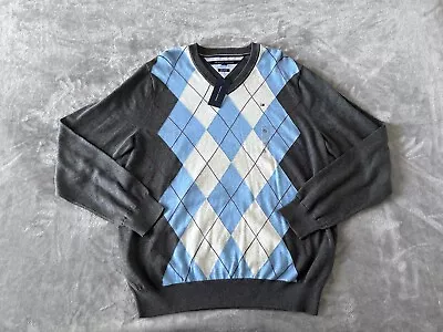 Tommy Hilfiger Men’s XL Argyle V-Neck Sweater Pullover Carolina Blue White NWT • $38.95